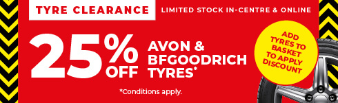 Clearance - 25% Off Avon & BFGoodrich Tyres